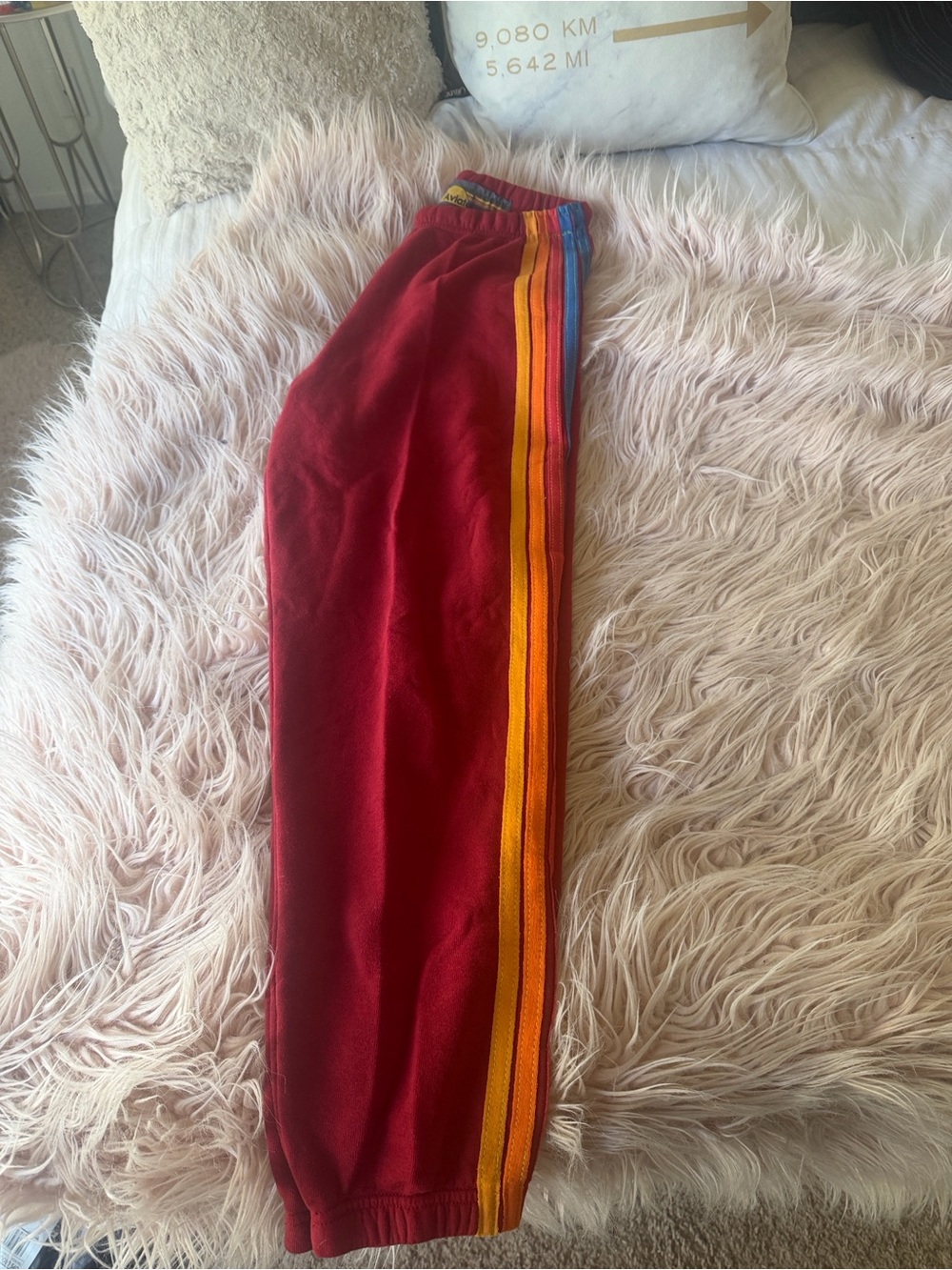 Women’s Crimson Track Pants with Orange Stripe